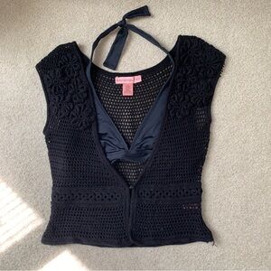 beachy black crochet floral cardigan top